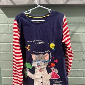 Mini Boden Cat Scientist Long Sleeve Shirt - Navy and Red 8/9Y